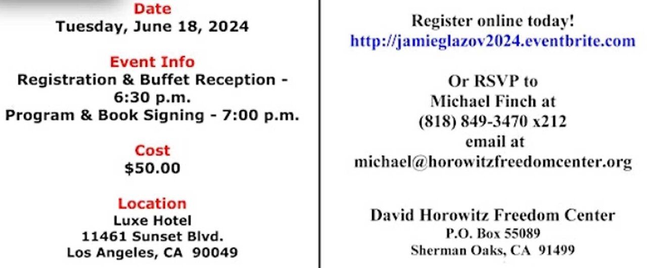 Evening With Jamie Glazov in LA: Tuesday, June 18.