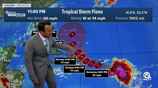 Tropical Storm Fiona's winds now at 60 mph