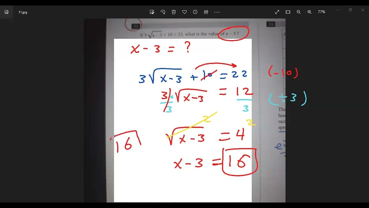 official SAT Test No 33 Section 4, solving Equation, Radicals, square root.