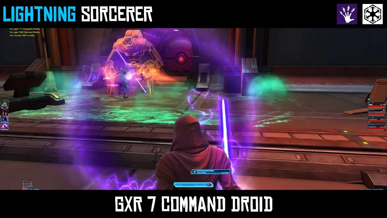 SWTOR Lightning Sorcerer Gameplay | Boss Fight - GXR 7 Command Droid | The Black Talon Flashpoint