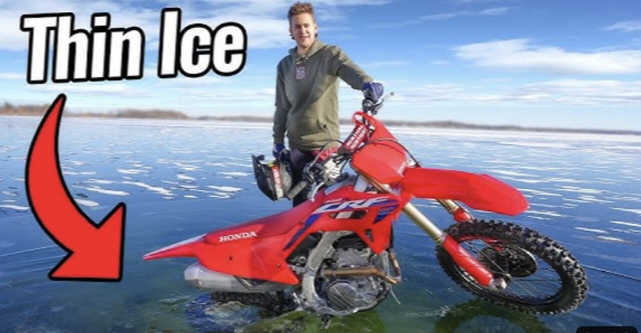 Riding dirt bikes on thin ice!! Sliding everywhere