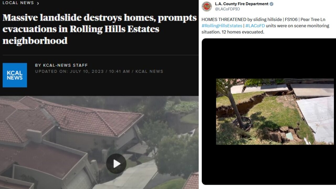 California: Massive landslide destroys homes, Rolling Hills Estates Neighborhood Evacuated