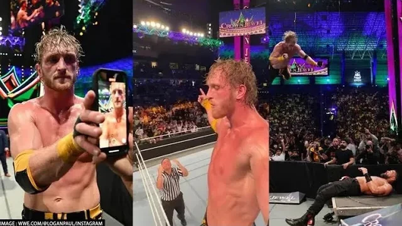 WWE: Logan Paul films POV footage as he jumps off top rope in Roman Reigns match