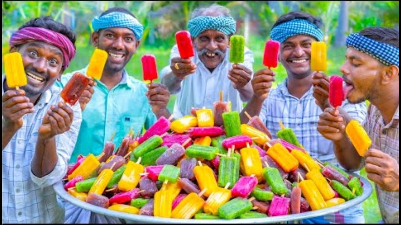 KUCHI ICE | FRUIT POPSICLES | Healthy Homemade Colorful Popsicle Making in Village | Stick Ice Cream