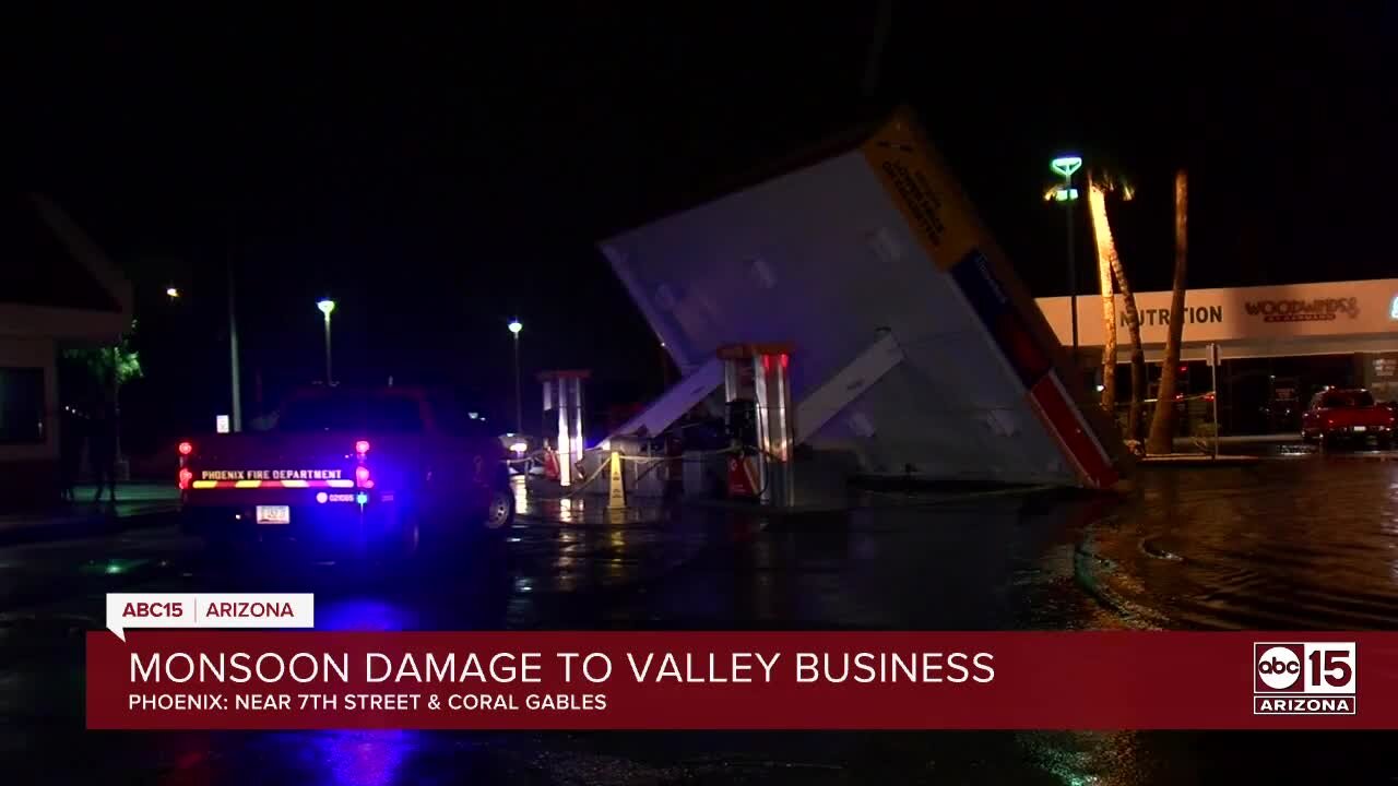 Roof over Phoenix Circle K gas pump falls onto car during storms