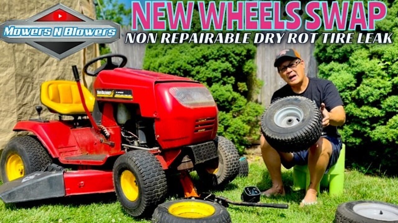 HOW TO EASILY QUICKLY CHANGE FRONT DRY ROTTED LEAKING MTD YARDMACHINES YARDMAN LAWN TRACTOR WHEELS