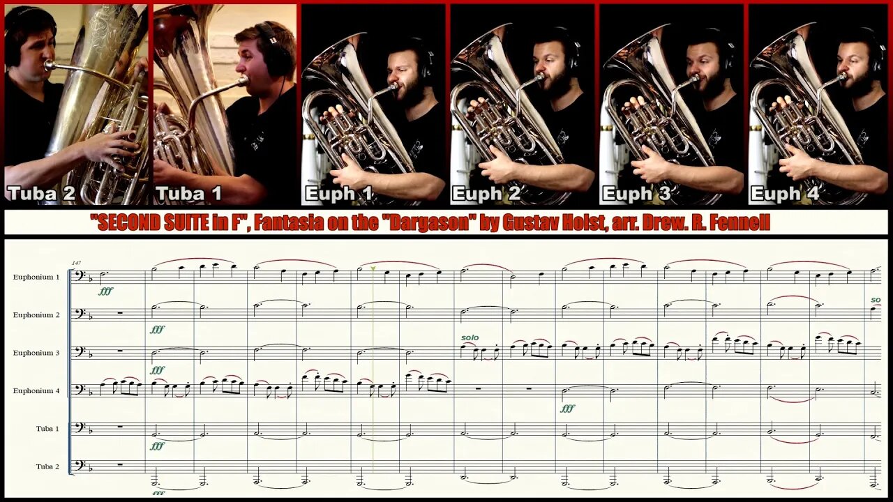 HOLST SECOND SUITE in F - "Fantasia on the Dargason" + Mvt.III on 4 EUPHONIUMS and 2 TUBAS!!!