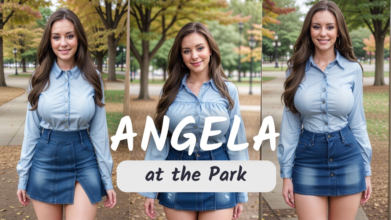 Urban Temptation: Angela's Alluring Denim Mini Skirt Adventure in the Park