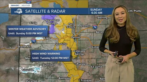 Dry, mild and breezy in Denver. Light mountain snow Sunday