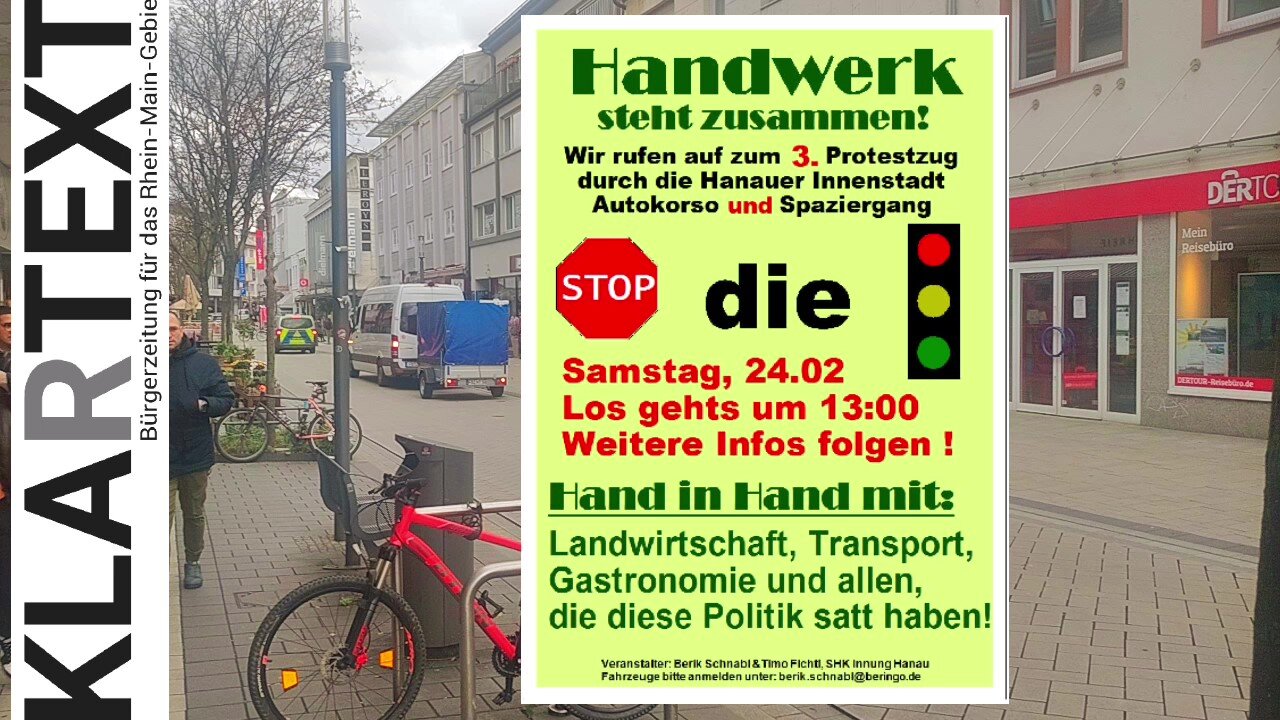 Handwerker Demo Hanau: Schweres Gerät in der City