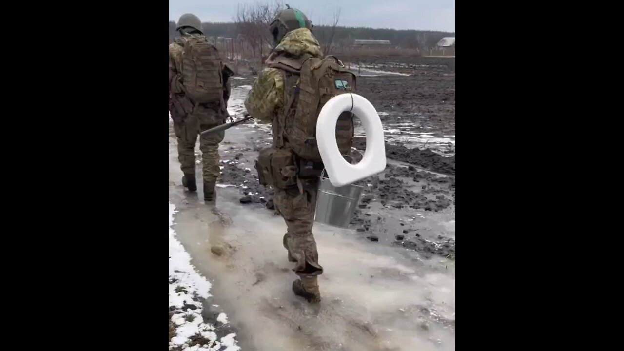 Ukrainian Soldier Carries Toilet