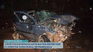 Acidente na MG-111: 2 mortos e 8 feridos após batida entre Van e Carro na Zona Rural de Manhuaçu.