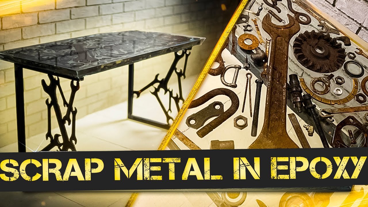 Epoxy resin and scrap metal equal a coffee table.