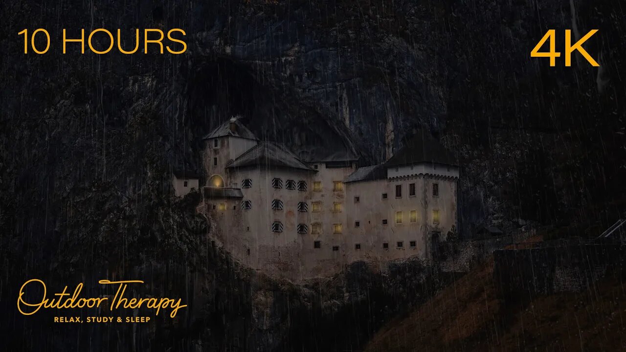 Stormy Night at Predjama Castle | 10 HOURS of Rolling Thunder & Rain Sounds Ambience for SLEEP