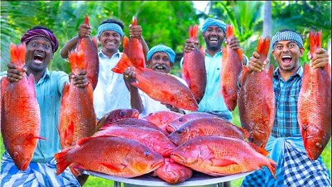 RED SNAPPER FISH | Big Fish Grill Recipe Cooking in Village | Fish Fry in Clay | Ancient Cooking