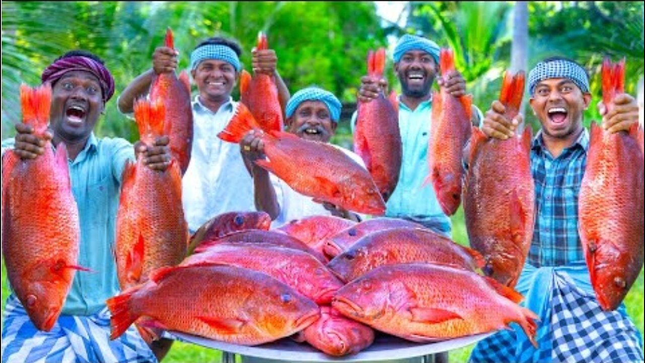 RED SNAPPER FISH | Big Fish Grill Recipe Cooking in Village | Fish Fry in Clay | Ancient Cooking