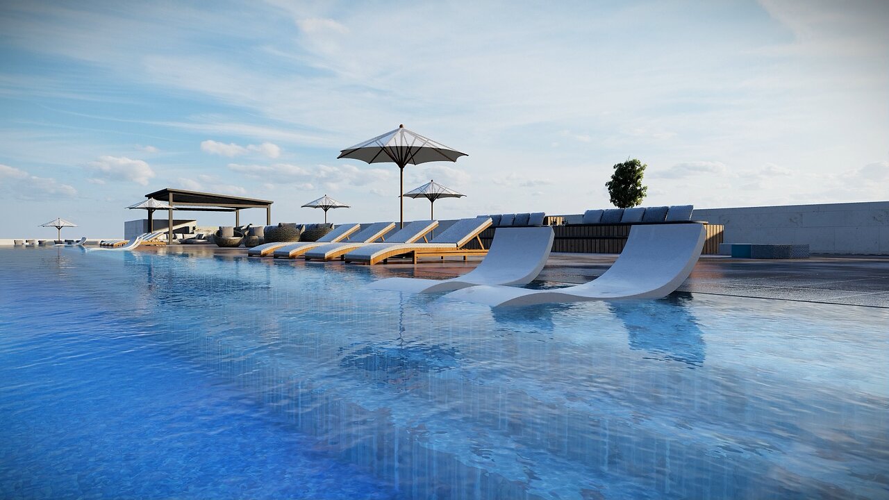 Rooftop swimming pools 3D Animation