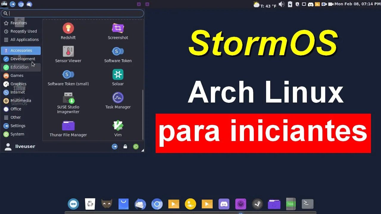 Storm OS uma distribuição amigável para iniciantes baseada no Arch Linux. XFCE Desktop personalizado