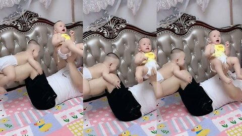 Cute baby with car in home