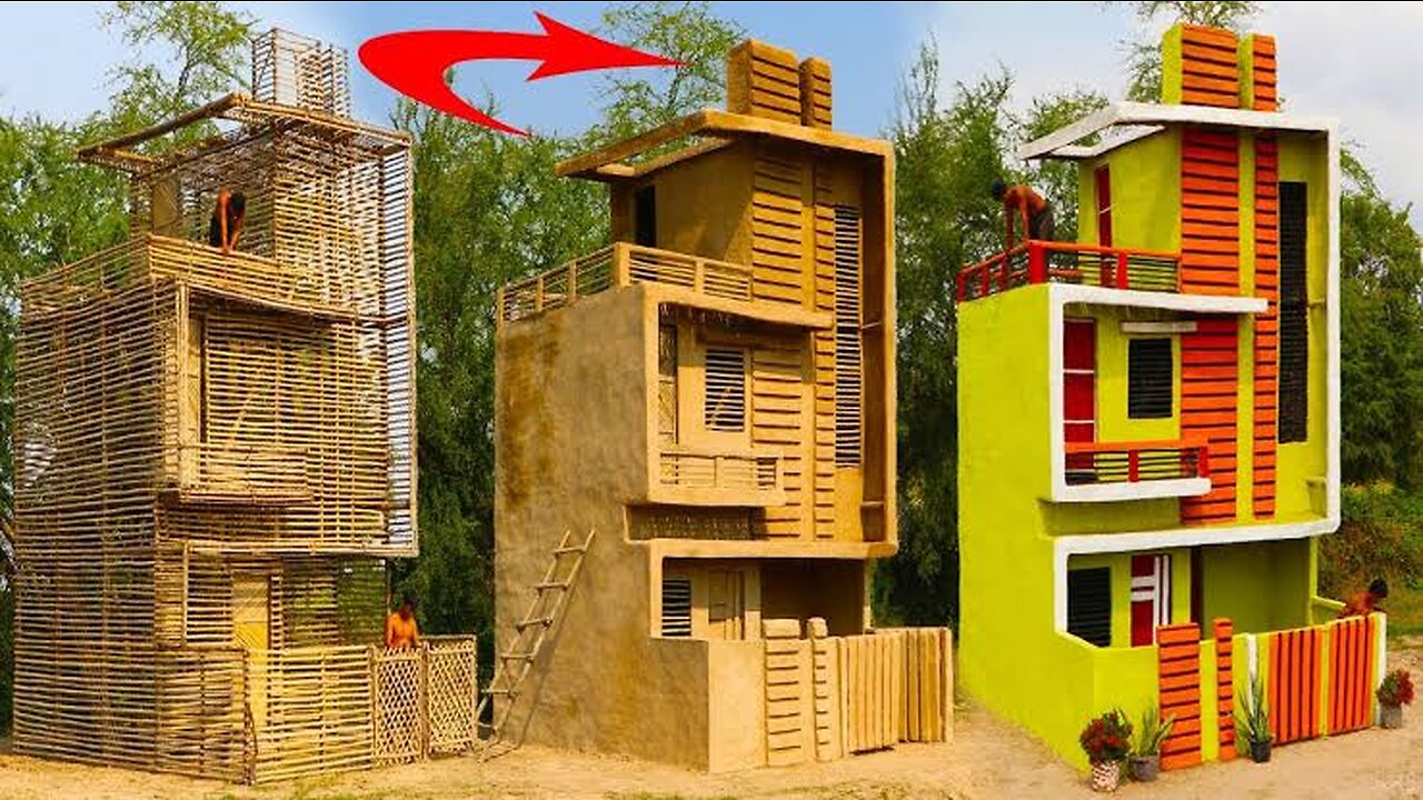 Building A Modern 3 Story Mud Villa House With Decoration Living Room By Beautiful Color