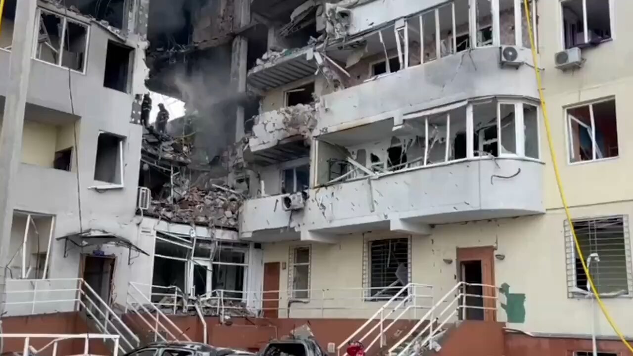 Aftermath of Russian strikes on residential building in Odessa Ukraine