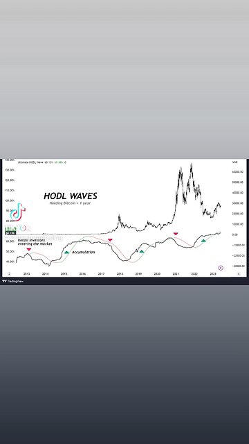 Ratio of #Bitcoin holding > 1 year increases in accumulation phase and decreases in the bull runs🚨