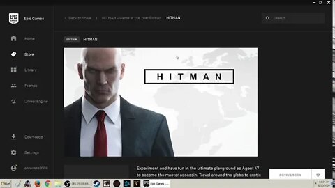 2020 August 27th for a week Game of the year Edition HITMAN free on epics store