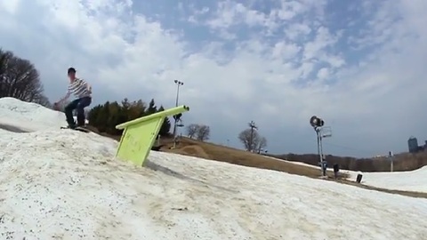 Grinding On Snowboard Rails Sent Adrenaline Junkie Flying