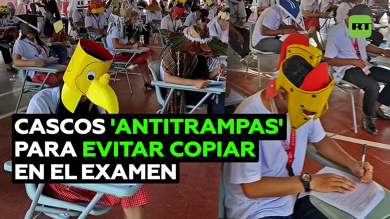 Estudiantes usan divertidos cascos para no hacer trampa en el examen