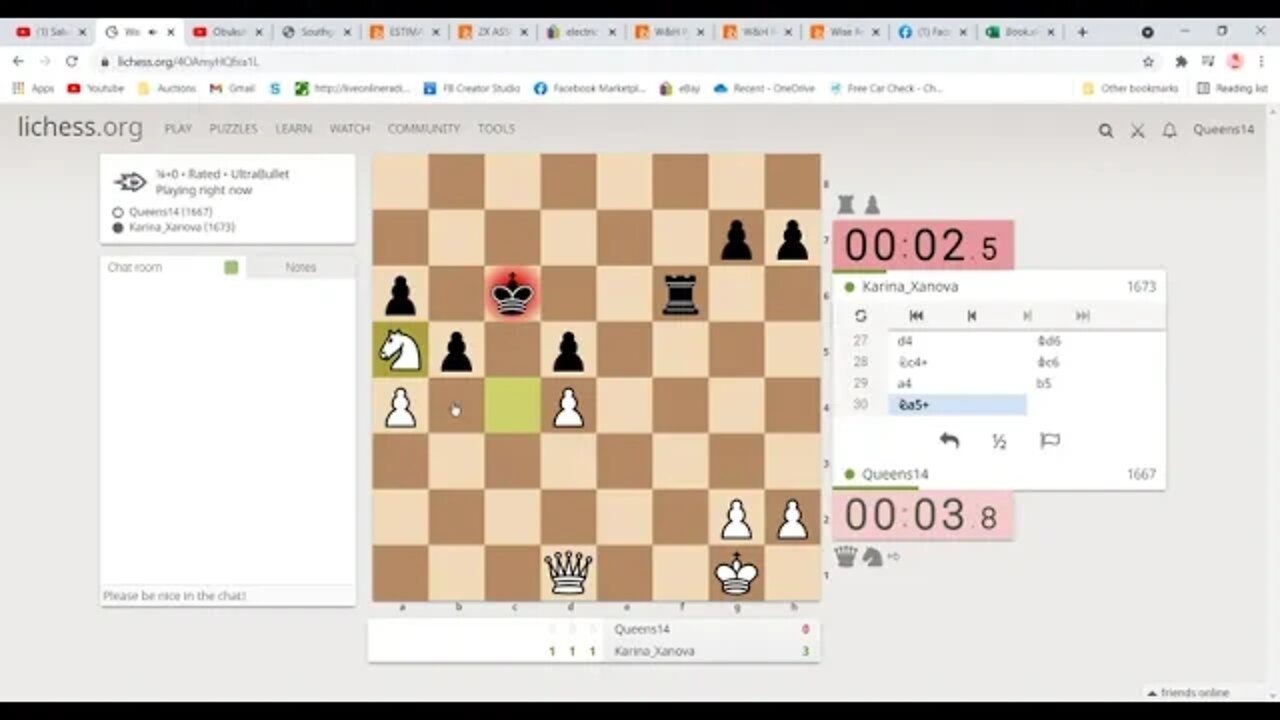 15 SECOND RATED CHESS WINS AND LOSSES PART 2 - KARINA_XANOVA NIGHTMARE