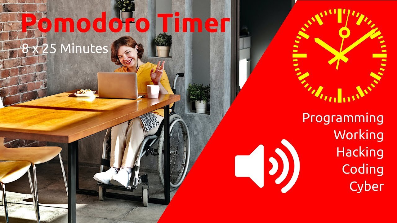 Pomodoro Timer 8 x 25min ~ music for coding, programming, hacking, cyber