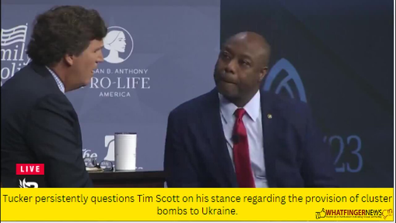 Tucker persistently questions Tim Scott on his stance regarding the provision of cluster bombs