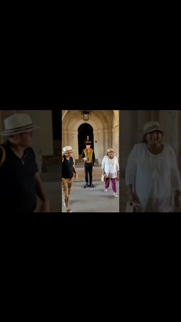 He stamps his foot twice to let the tourist know she to close #horseguardsparade