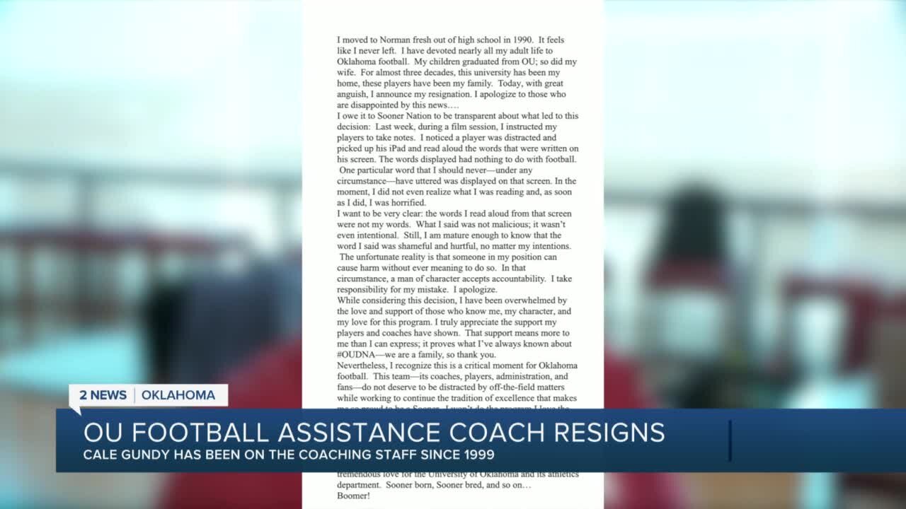 OU Football assistant coach resigns over the weekend