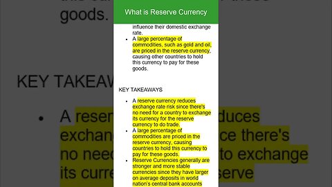 #MONEYSHORTS: What is a Reserve Currency ???