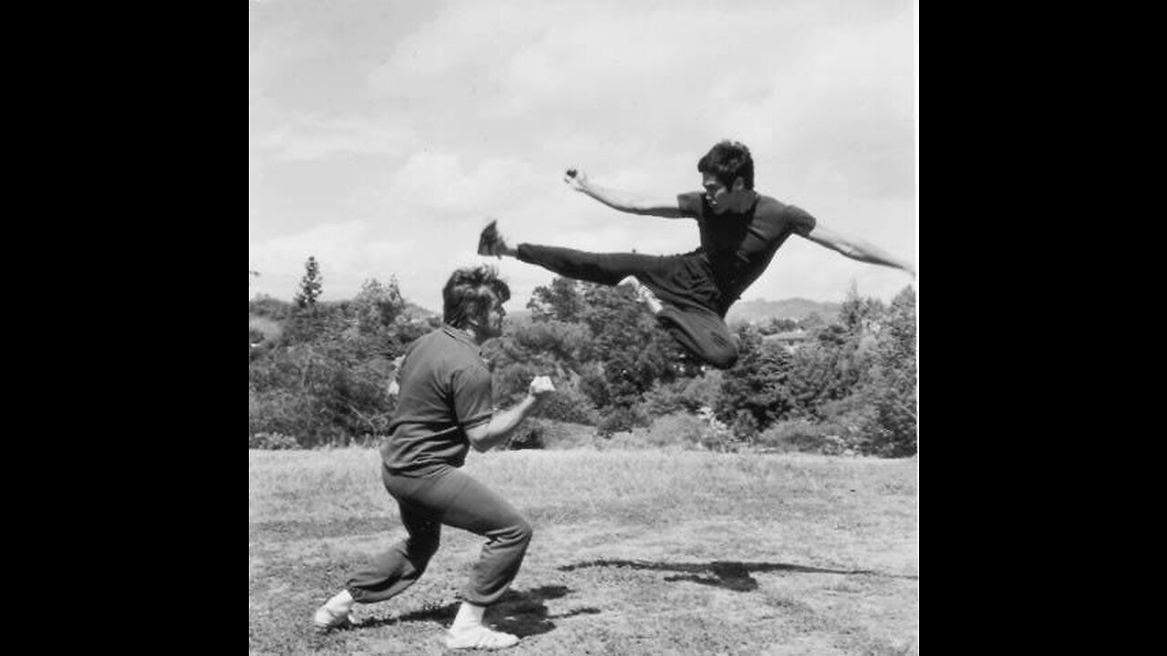 Cross kick Studio Films Bruce Lee Sparring 3 Bruce Lee flying in Air