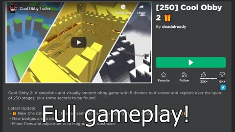 ROBLOX Cool Obby 2 Full Gameplay!