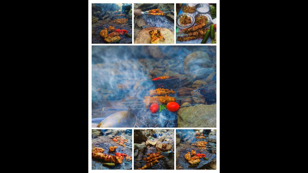 CHICKEN GRILLED ON ROCK IN MOUNTAINS VERY FASCINATING