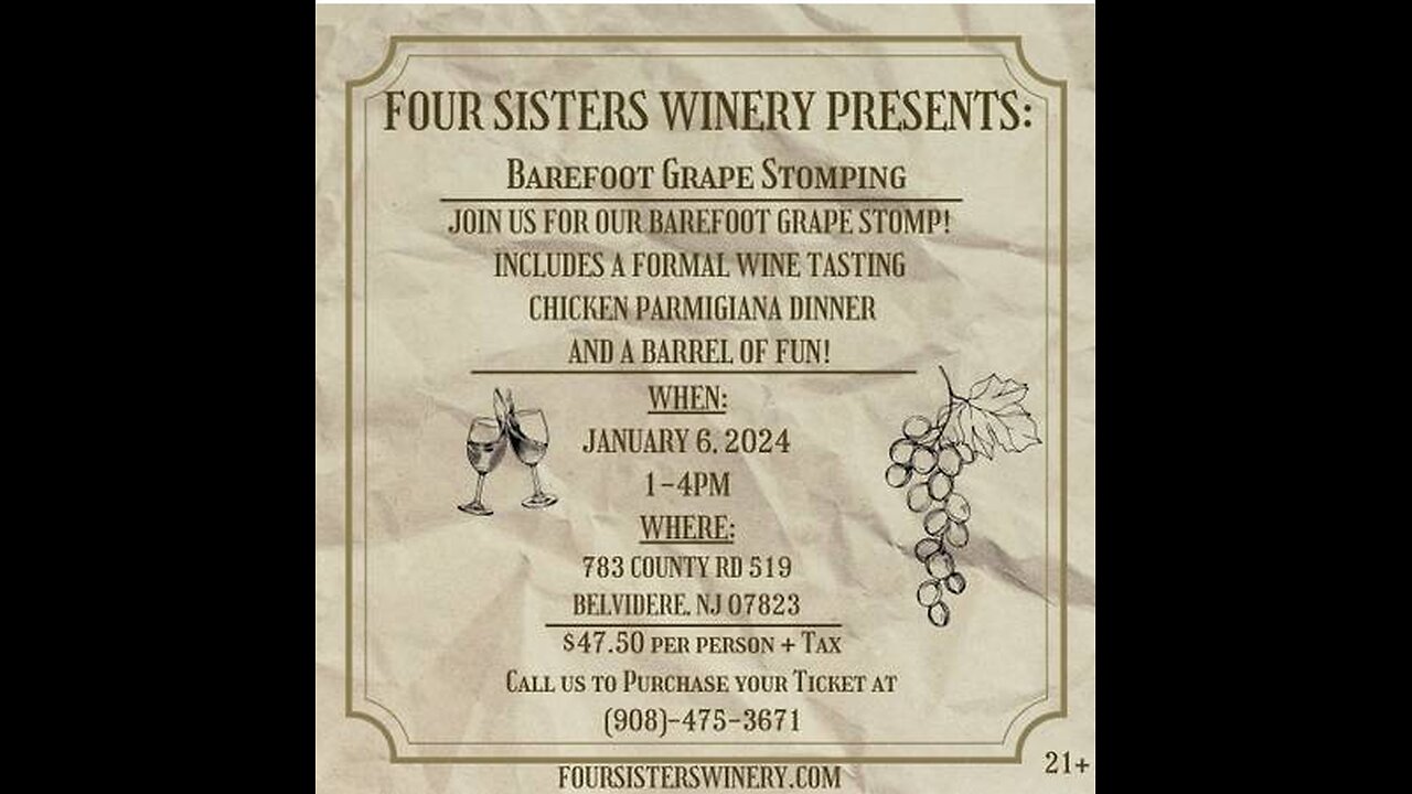 1/6/24: Barefoot Grape Stomping at Four Sisters Winery (Belvidere)