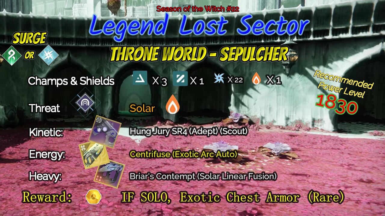 Destiny 2 Legend Lost Sector: Throne World - Sepulcher on my Arc Warlock 9-2-23