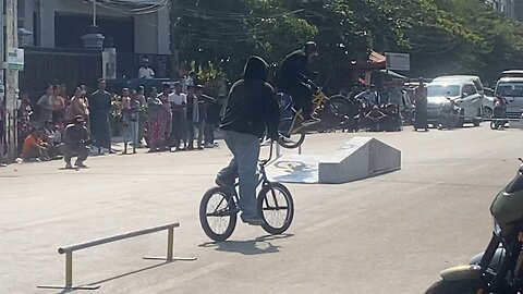 Bmx biker falls on his head