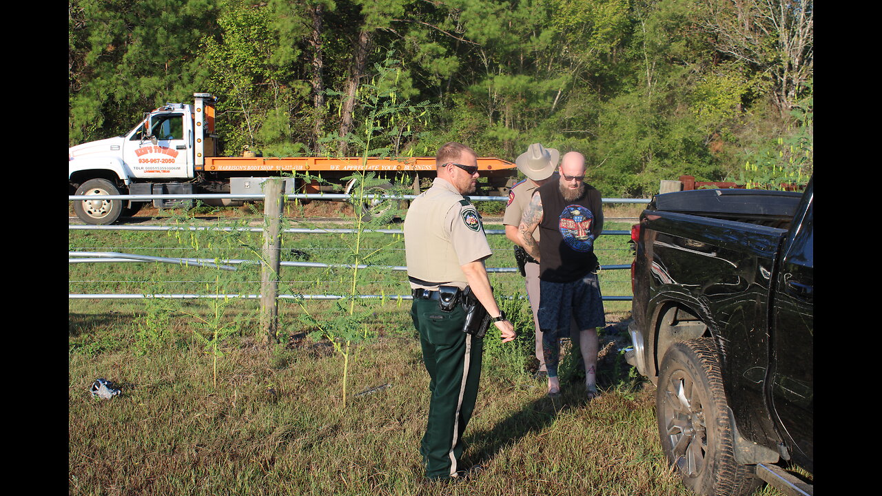 DRIVER CRASHES PICKUP THROUGH FENCE, ARRESTED FOR WARRANT, SWARTWOUT TEXAS, 09/27/23...