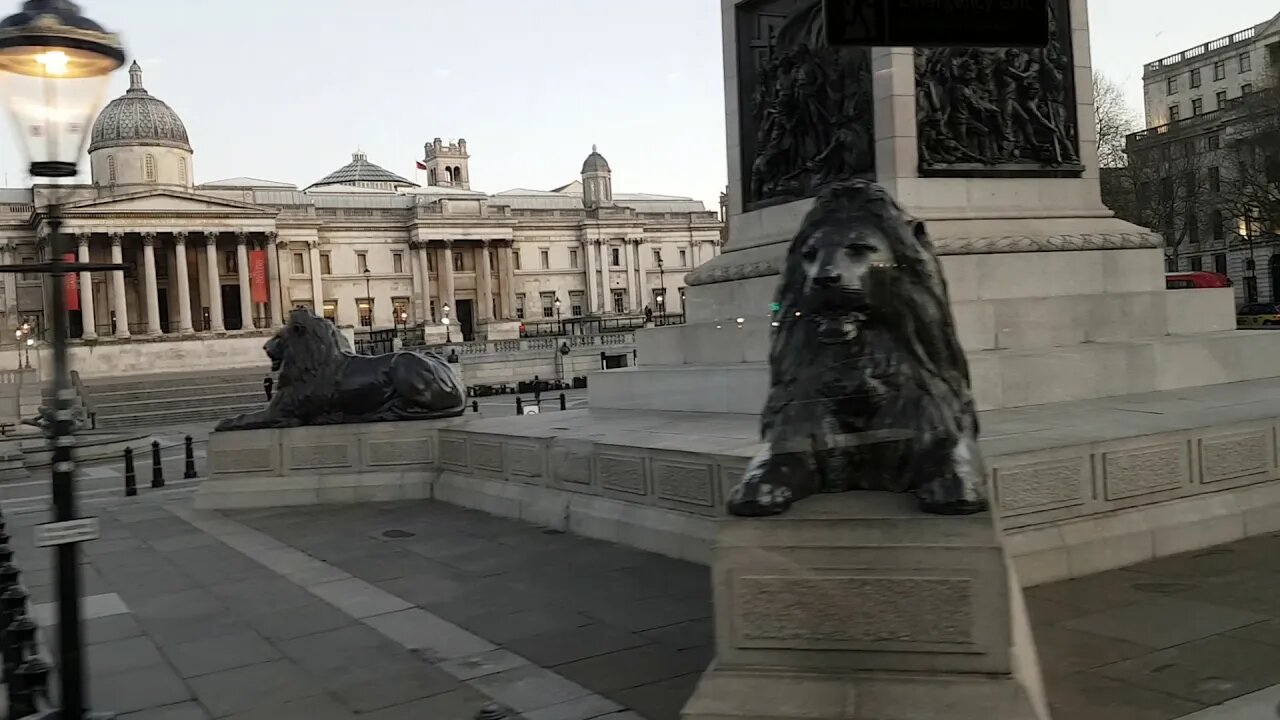 Trafalgar Square seen from a London bus.