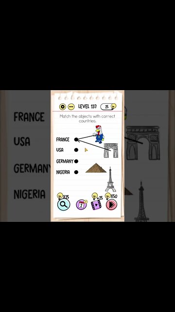 Brain Test Tricky Puzzles Level 137 Match the objects with correct countries.