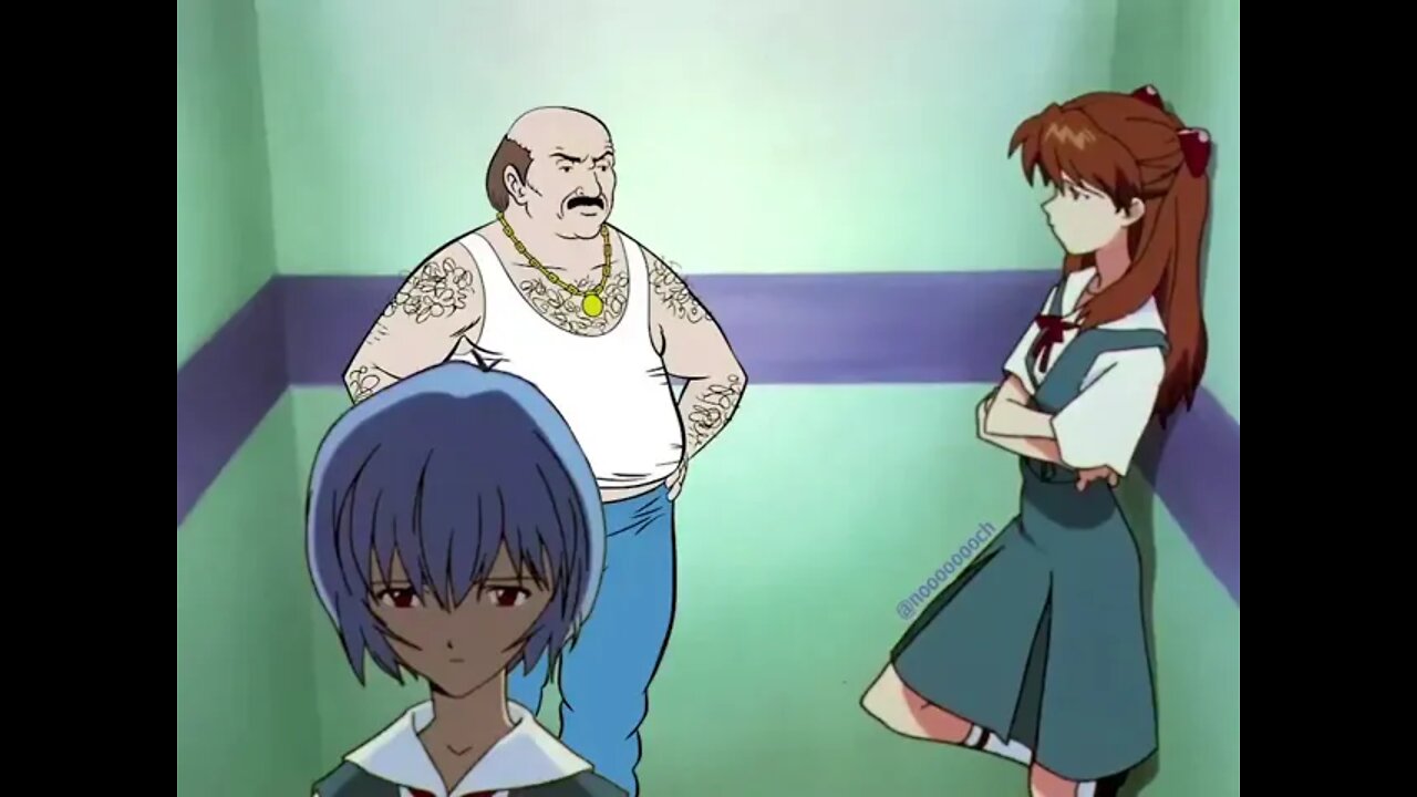 Carl in an elevator ride with Rei & Asuka