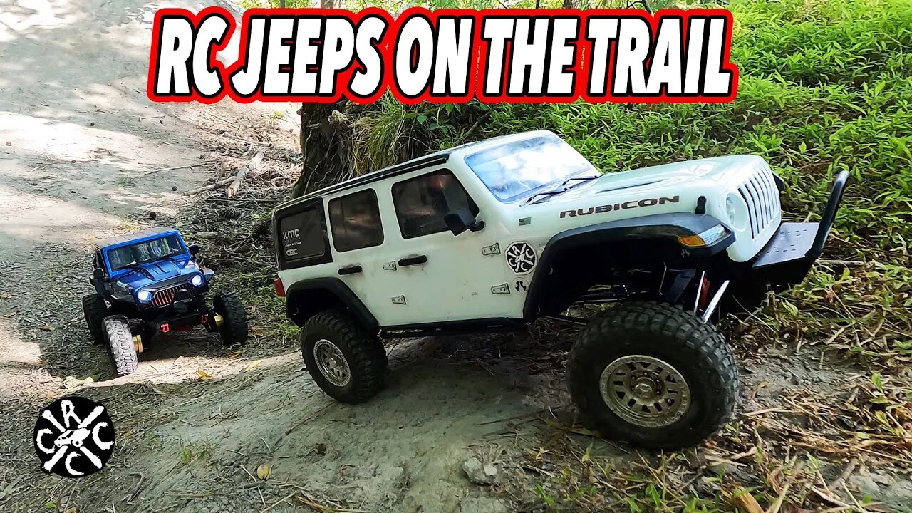 RC Jeeps Hit The Trail. One Axial SCX10iii and One Custom Traxxas TRX4