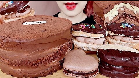 MUKBANG ASMR | Nutella Dacquoise and Double Chocolate Cake
