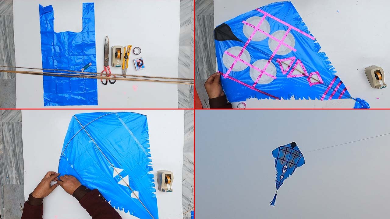 A Plastic Bag Bottle Kite - Plastic Patang Making steps