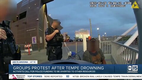 Demonstrators rally outside Tempe council meeting after man drowns in Tempe Town Lake