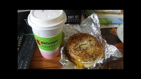 ASMR Eating Biggby Sausage Egg & Cheese Bragel/Caramel Apple Cider